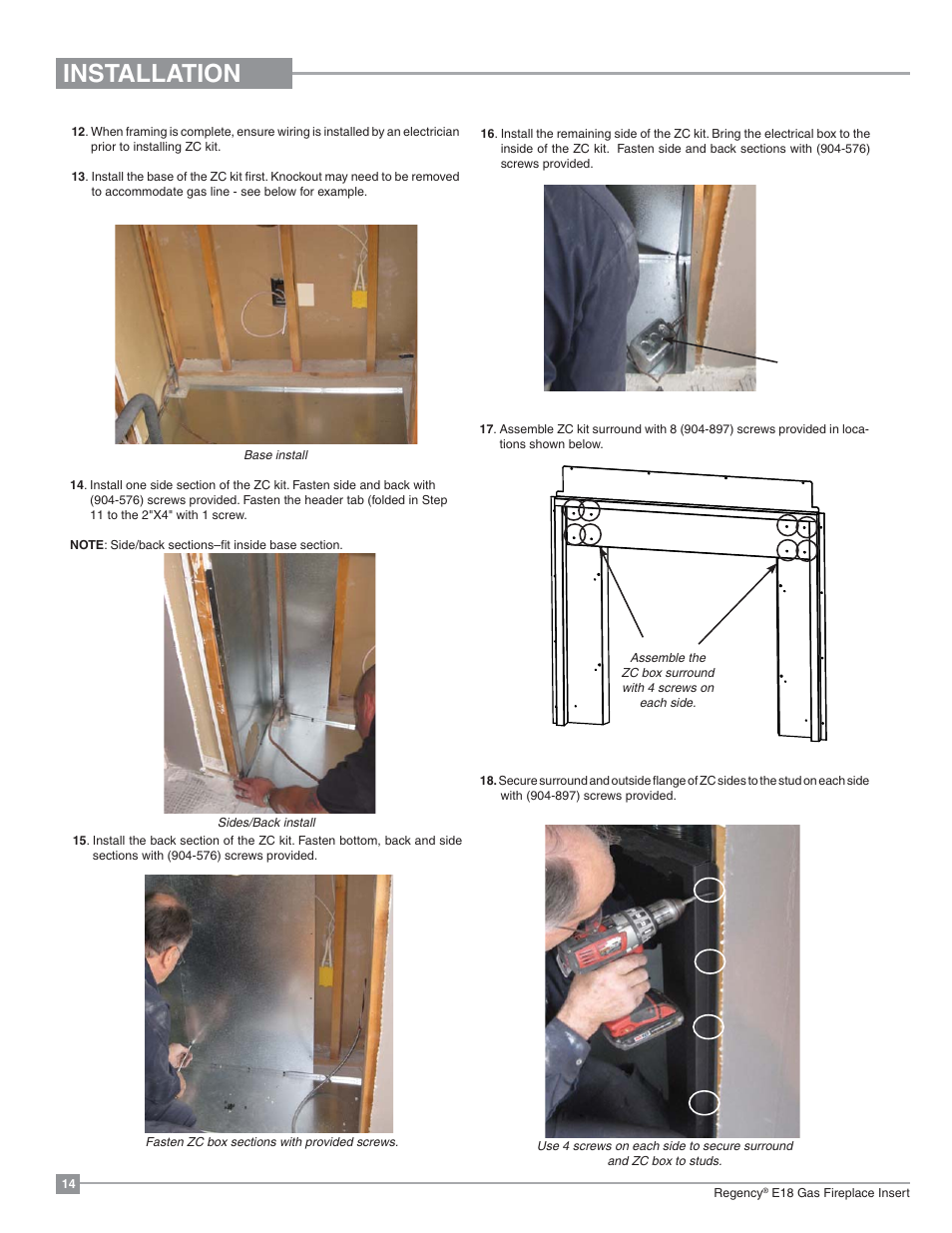 Installation | Regency Energy E18 Small Gas Insert User Manual | Page 14 / 68