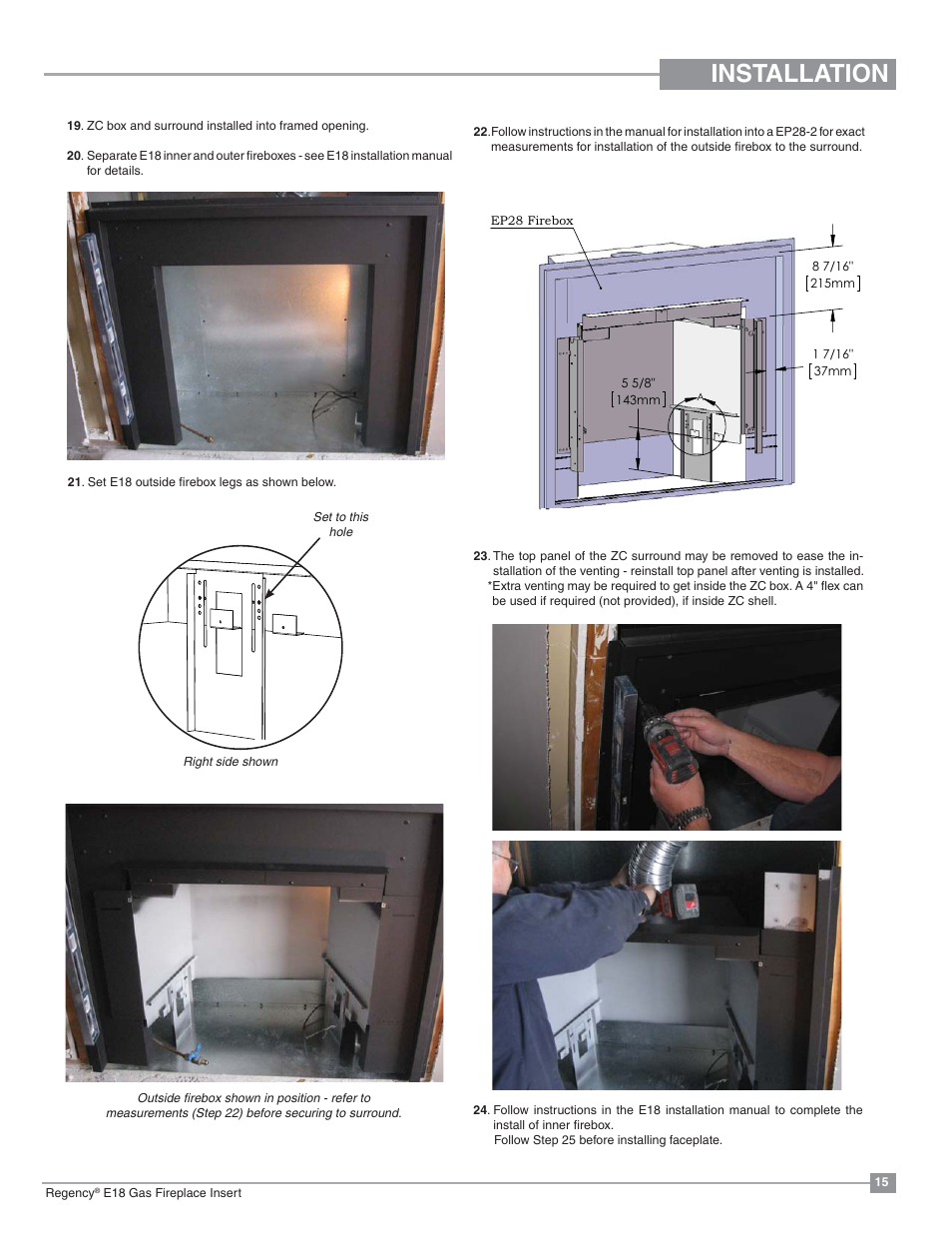 Installation | Regency Energy E18 Small Gas Insert User Manual | Page 15 / 68
