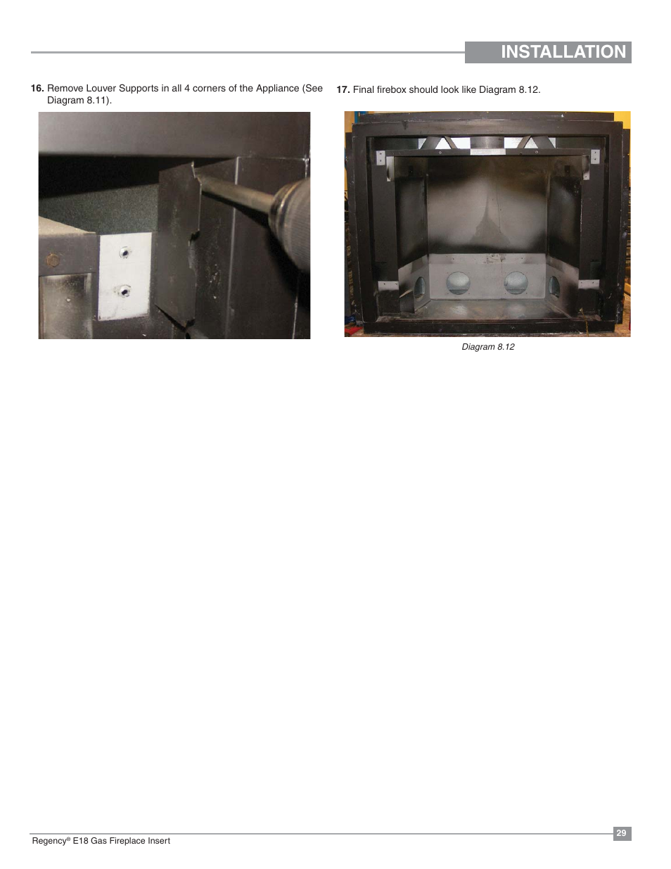 Installation | Regency Energy E18 Small Gas Insert User Manual | Page 29 / 68