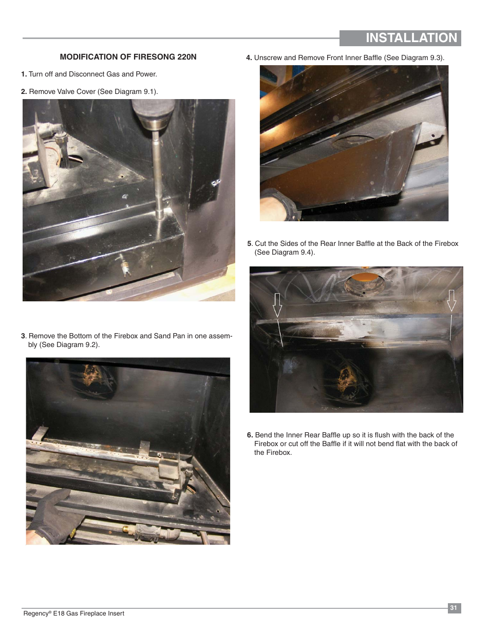 Installation | Regency Energy E18 Small Gas Insert User Manual | Page 31 / 68