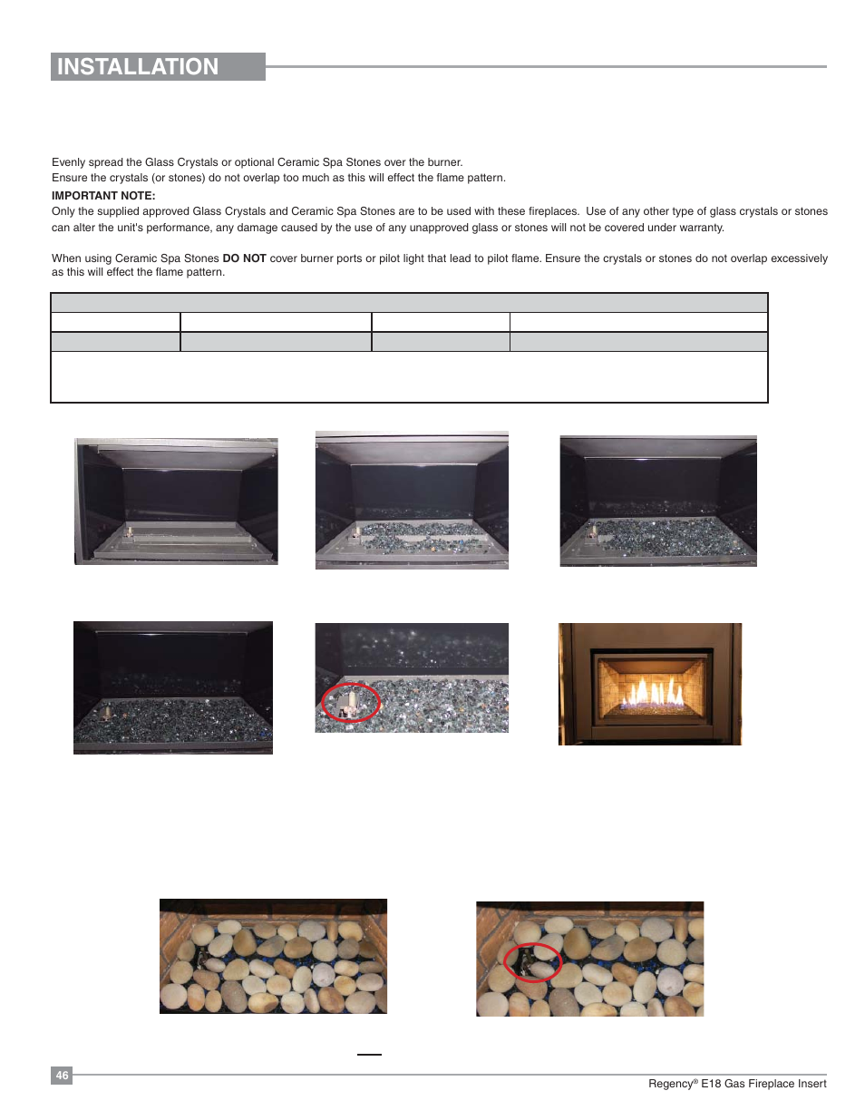 Installation | Regency Energy E18 Small Gas Insert User Manual | Page 46 / 68