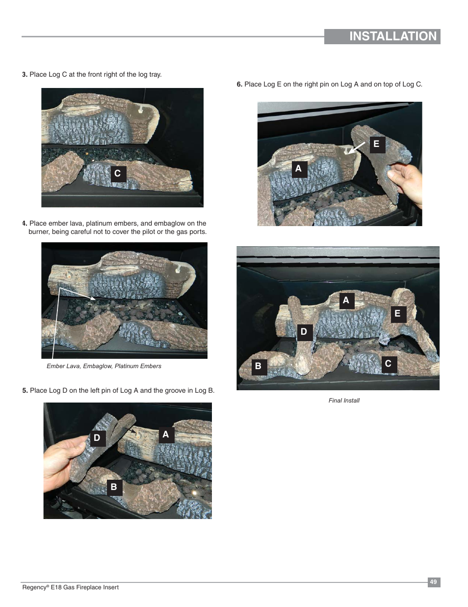 Installation | Regency Energy E18 Small Gas Insert User Manual | Page 49 / 68