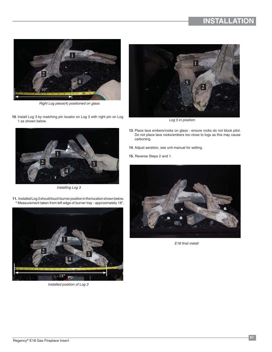 Installation | Regency Energy E18 Small Gas Insert User Manual | Page 51 / 68