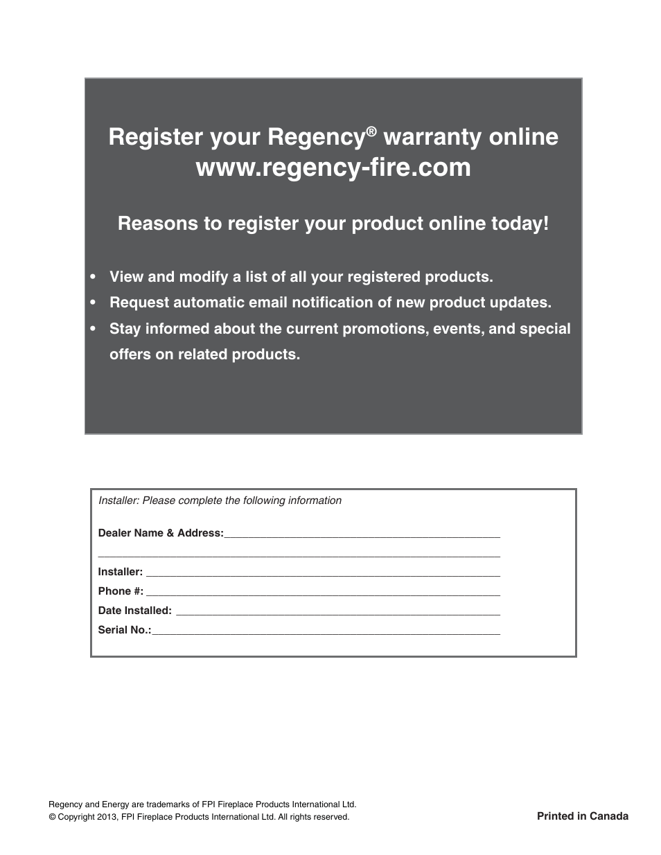 Register your regency, Warranty online, Reasons to register your product online today | Regency Energy E18 Small Gas Insert User Manual | Page 68 / 68