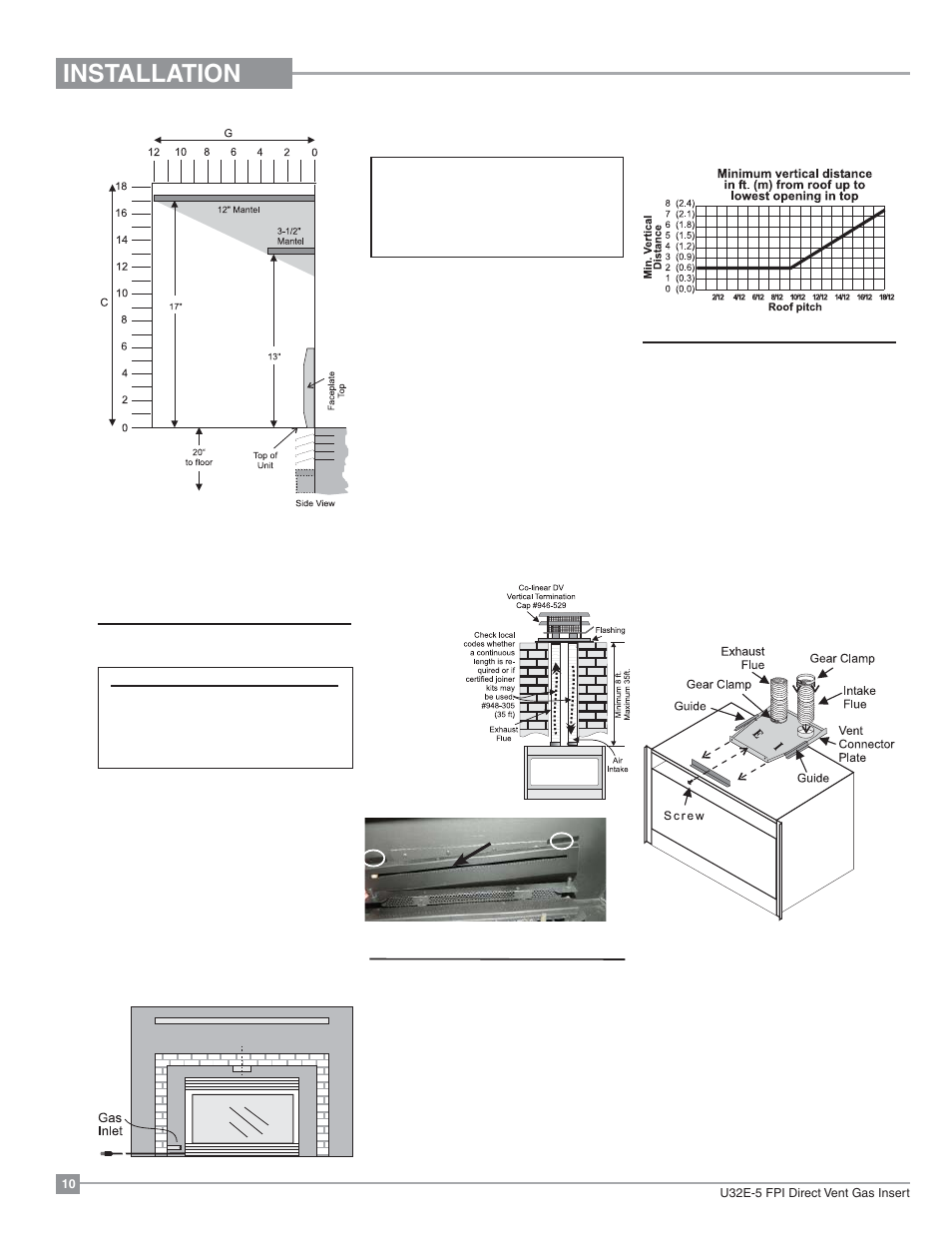 Installation, Venting, Gas connection | Flue liner installation | Regency Energy U32E Medium Gas Insert User Manual | Page 10 / 48
