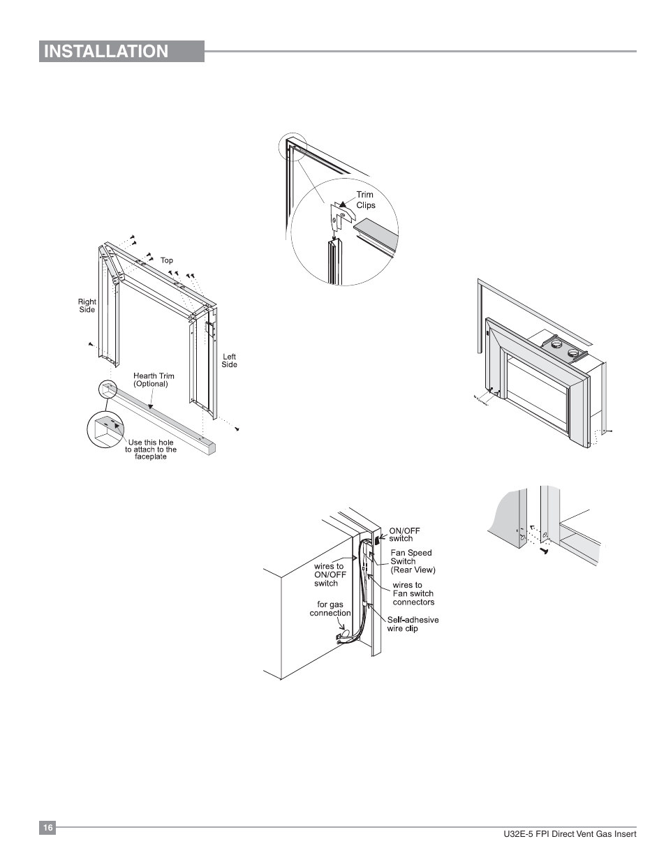 Installation, Regency faceplate & trim installation | Regency Energy U32E Medium Gas Insert User Manual | Page 16 / 48