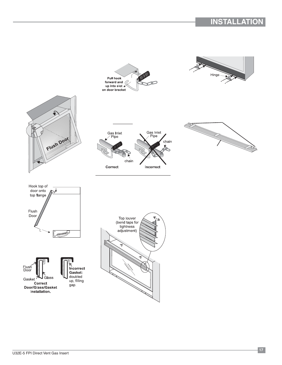 Installation, Flush louvers, Standard flush door | Regency Energy U32E Medium Gas Insert User Manual | Page 17 / 48