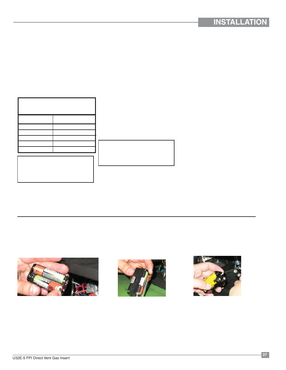Installation, Optional remote control, Final check | Optional wall thermostat, Battery installation, Caution | Regency Energy U32E Medium Gas Insert User Manual | Page 27 / 48