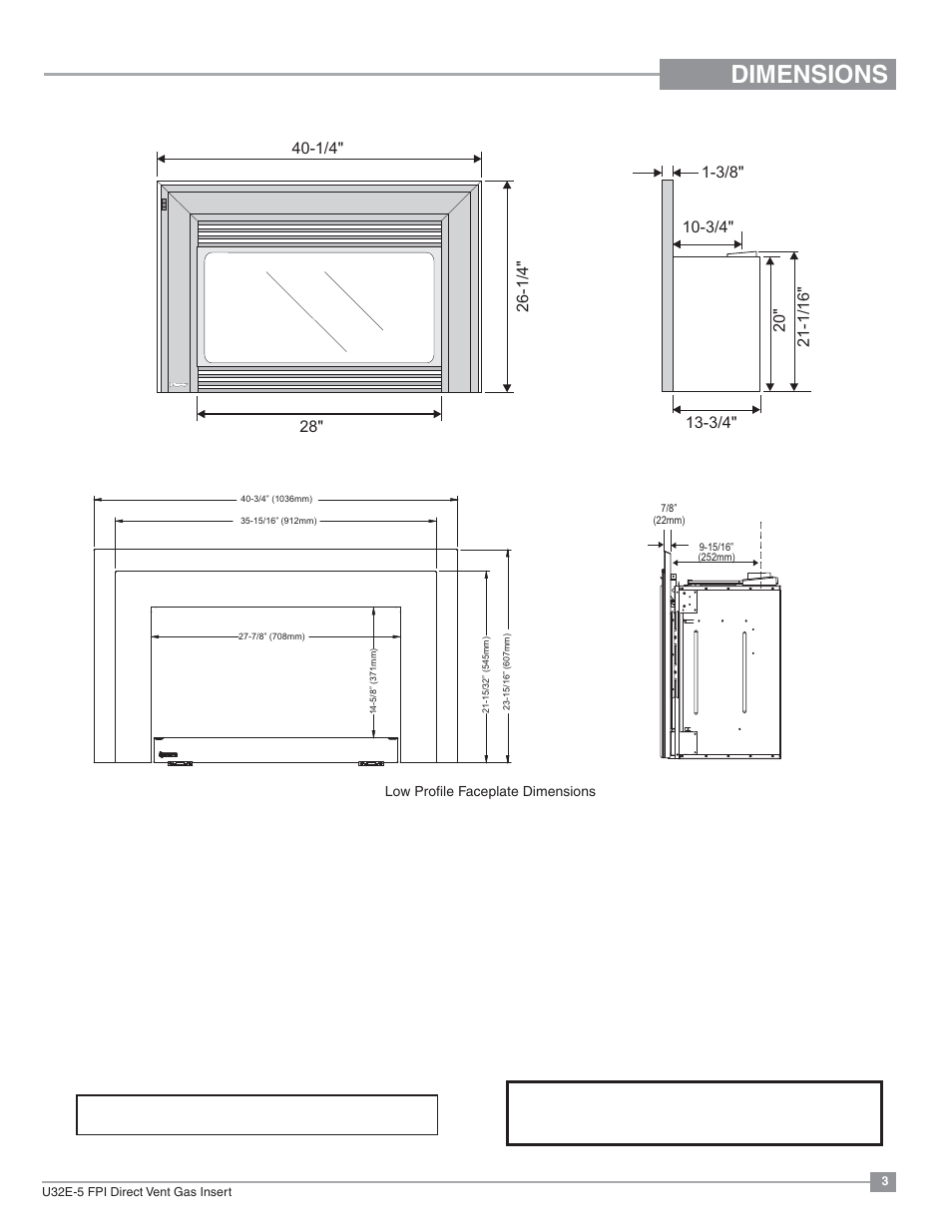 Dimensions | Regency Energy U32E Medium Gas Insert User Manual | Page 3 / 48
