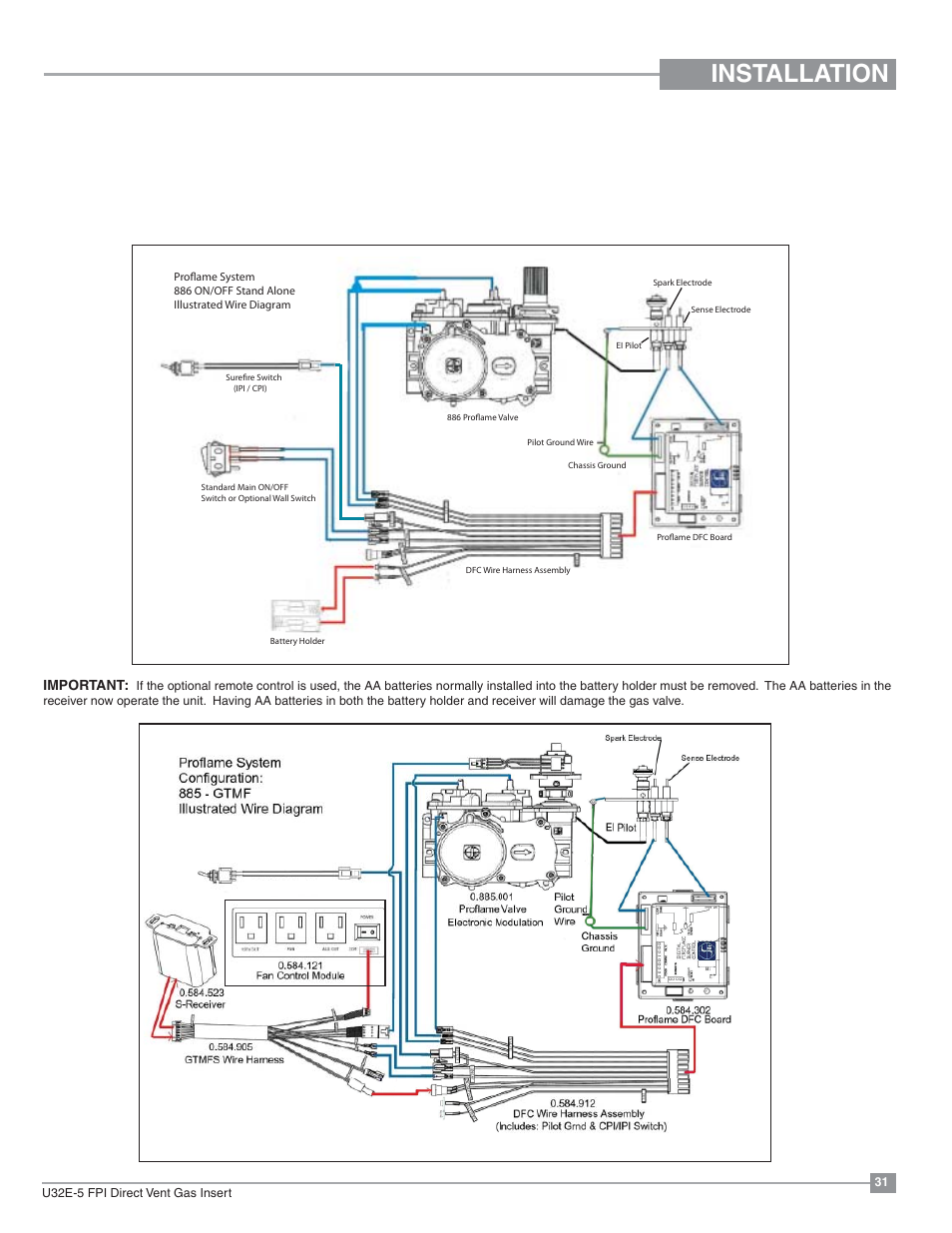 Installation, Wiring diagrams | Regency Energy U32E Medium Gas Insert User Manual | Page 31 / 48