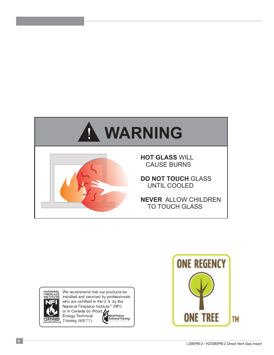Warning | Regency Liberty L390PB Medium Gas Insert User Manual | Page 2 / 56