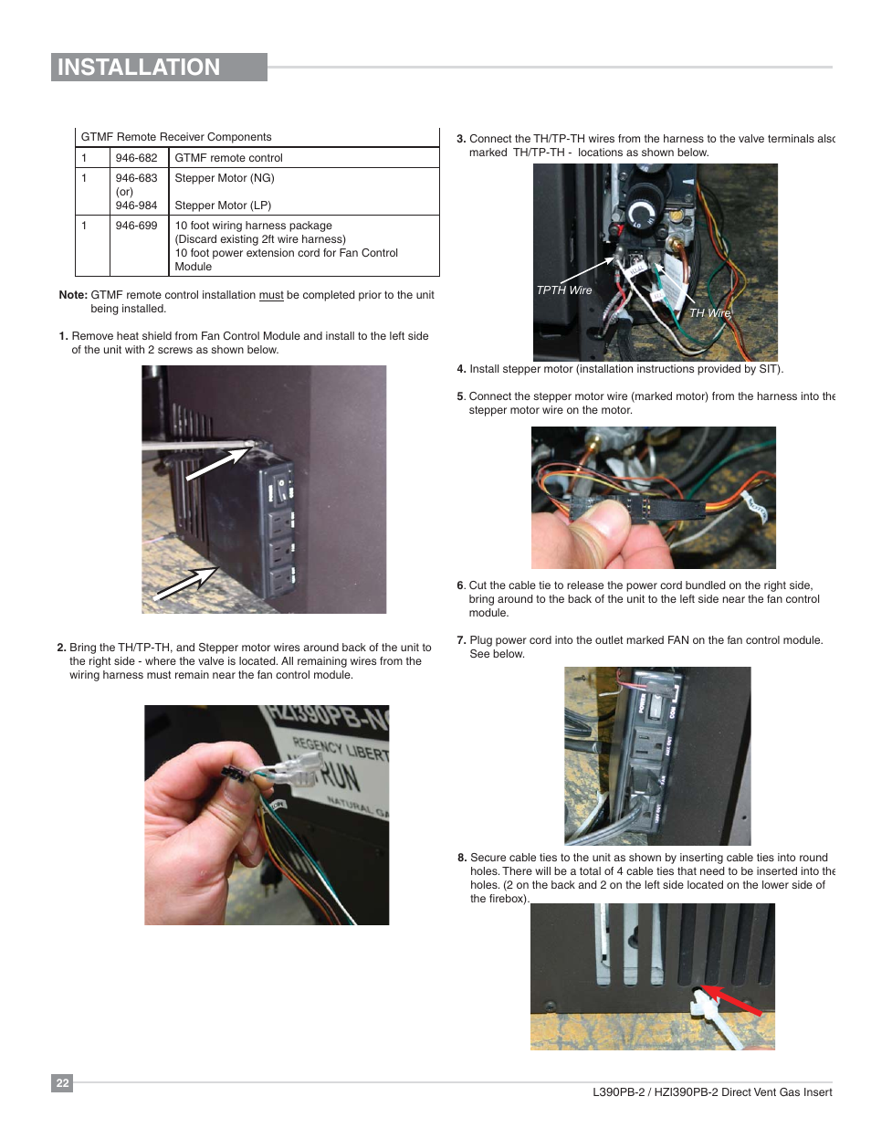 Installation, Gtmf remote installation | Regency Liberty L390PB Medium Gas Insert User Manual | Page 22 / 56