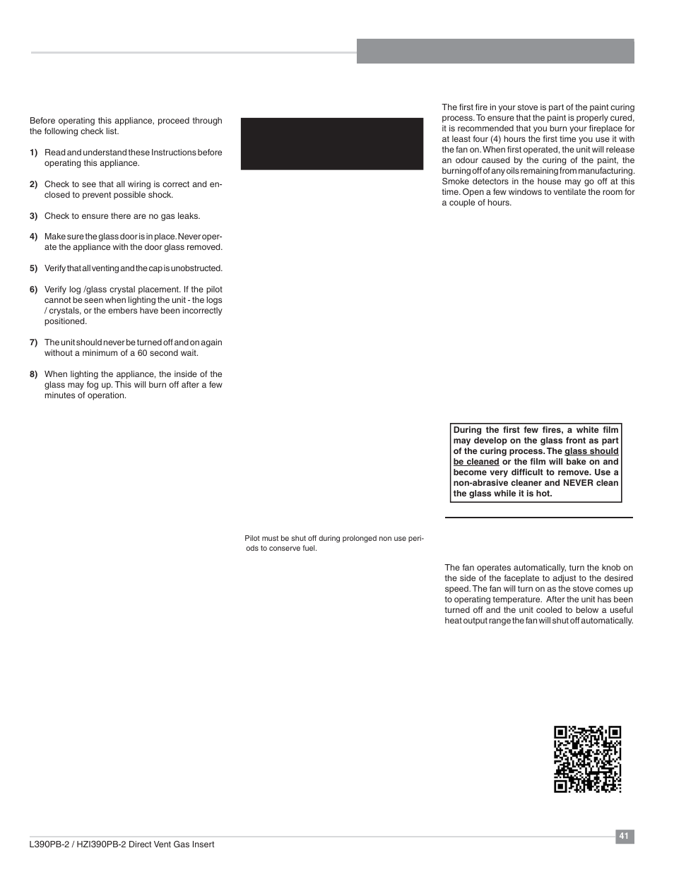 Operating instructions, Automatic convection fan operation, First fire | Lighting procedure, Shutdown procedure | Regency Liberty L390PB Medium Gas Insert User Manual | Page 41 / 56