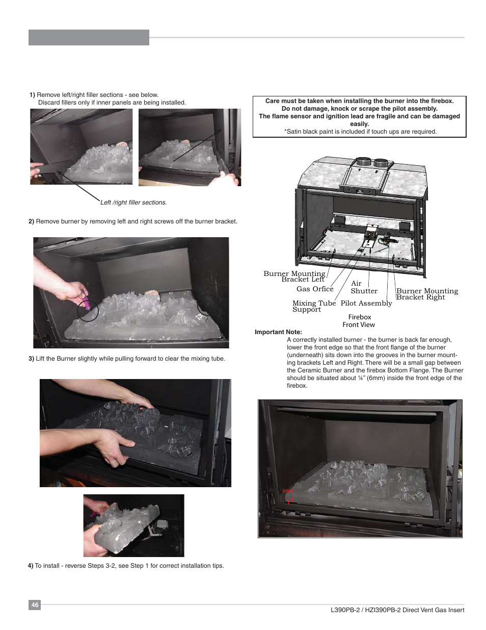 Maintenance, L390pb ceramic burner removal / installation, Installation removal | Regency Liberty L390PB Medium Gas Insert User Manual | Page 46 / 56