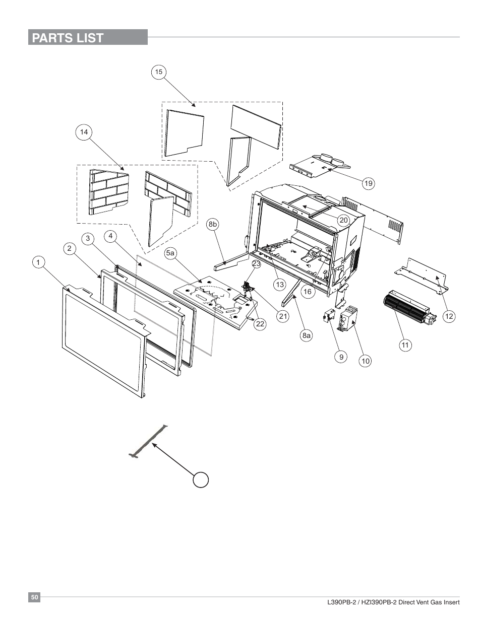 Parts list | Regency Liberty L390PB Medium Gas Insert User Manual | Page 50 / 56