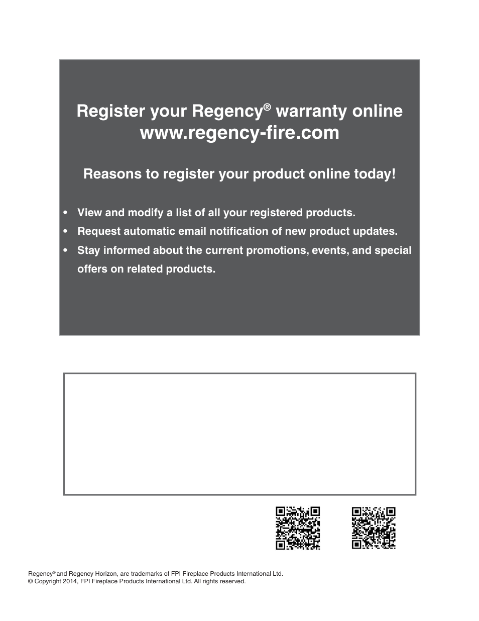 Register your regency, Warranty online, Reasons to register your product online today | Regency Liberty L390PB Medium Gas Insert User Manual | Page 56 / 56