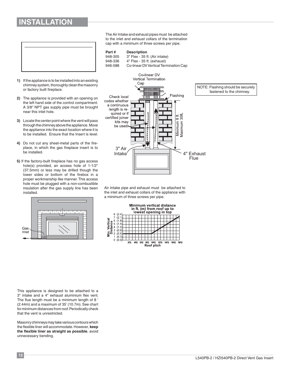 Installation, Venting, Gas connection | Regency Horizon HZI540PB Large Gas Insert User Manual | Page 12 / 56