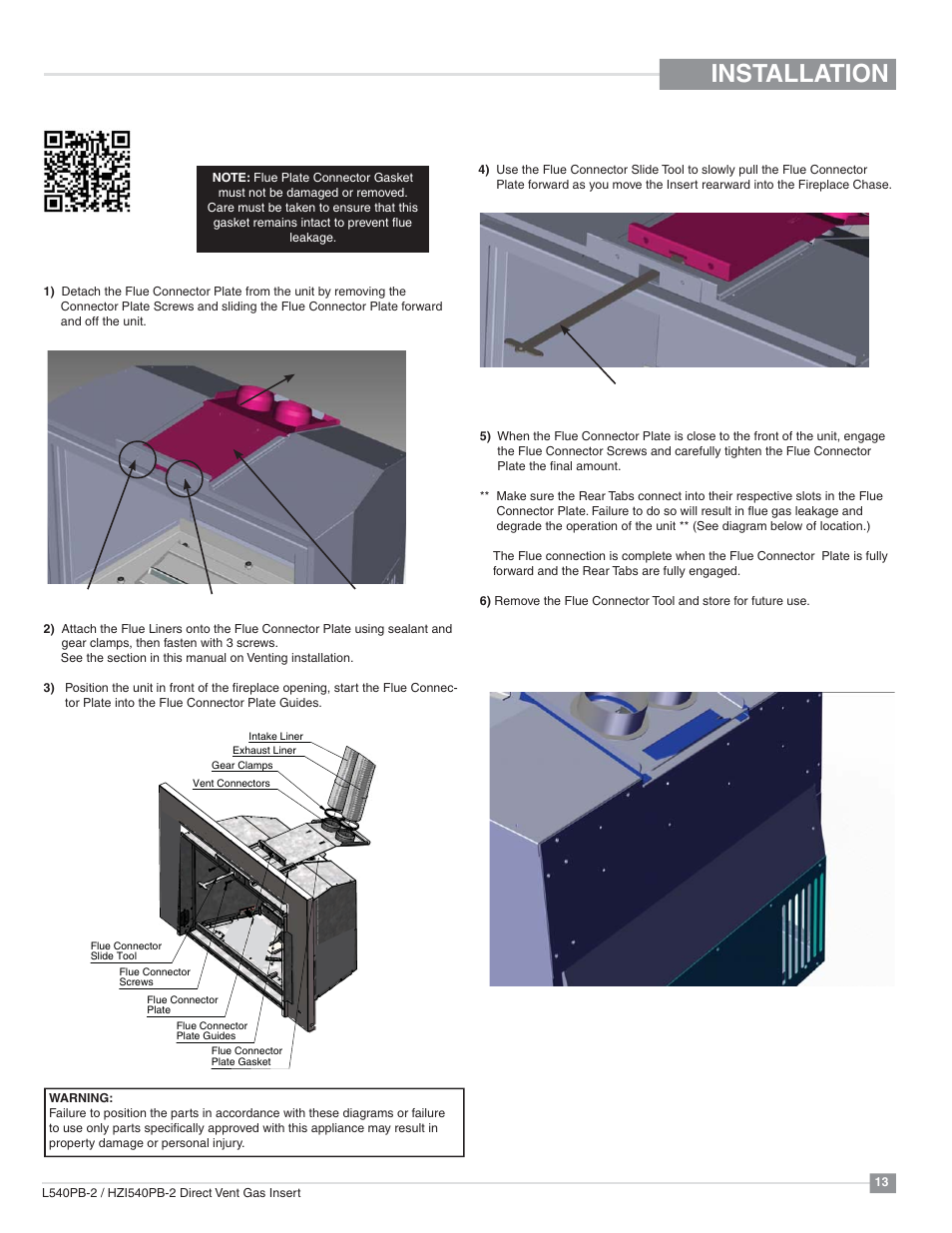 Installation, Flue / vent installation | Regency Horizon HZI540PB Large Gas Insert User Manual | Page 13 / 56