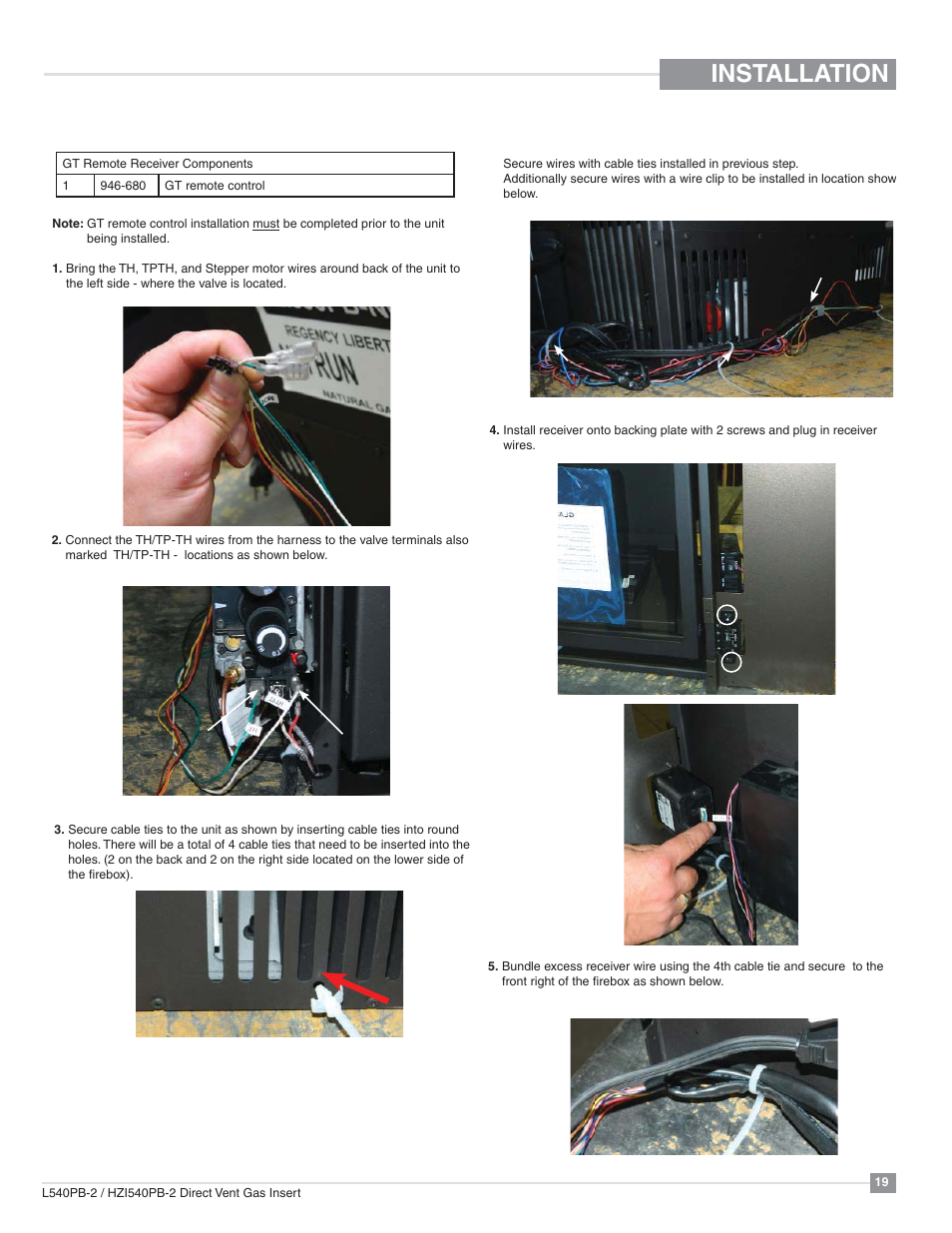 Installation, Gt remote control installation | Regency Horizon HZI540PB Large Gas Insert User Manual | Page 19 / 56