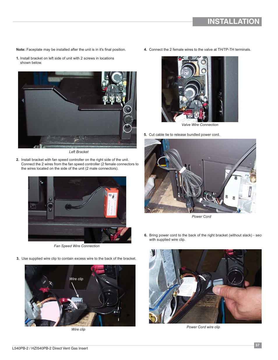 Installation, Regular faceplate installation | Regency Horizon HZI540PB Large Gas Insert User Manual | Page 37 / 56