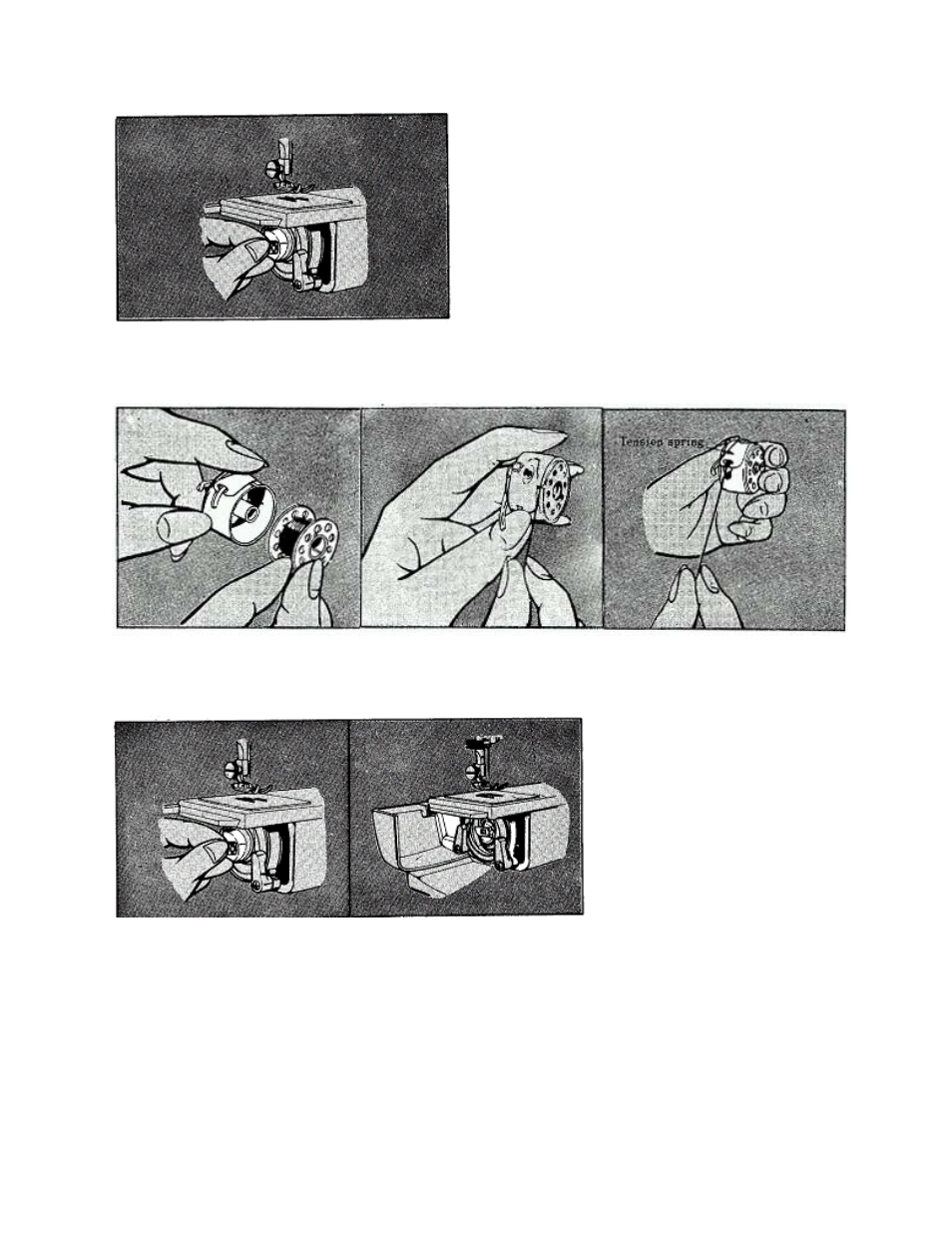 How to remove bobbin case, Raise needle to its highest position, Open the shuttle cover | Pull and open the latch of bobbin case, Pull out bobbin case from the shuttle, How to thread and insert bobbin case, Pull trailing thread into the slot case, Holding case latch | Brother 681B-UG User Manual | Page 10 / 39