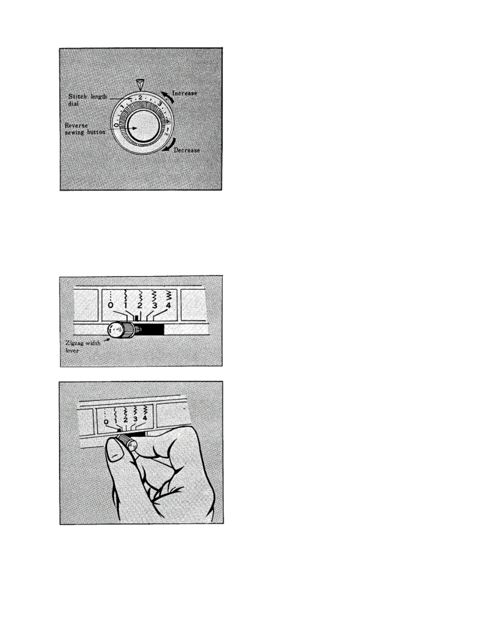 Stitch length, The stitch length is regulated by turning the, Stitch length dial | Numerals on the dial represent the stitch length, The higher the number, the longer the stitch, Note, Zigzag width, The higher the number, the wider the stitch, The “0” means straight stitch only | Brother 681B-UG User Manual | Page 14 / 39