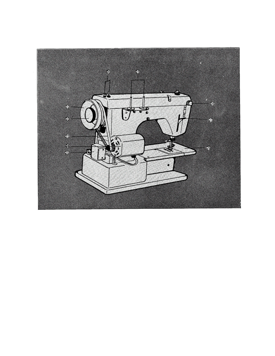 Motor belt, Motor, 3-pin socket | Extension table, Presser foot lifter, When the presser foot is at the highest, Position, the tension on the upper thread, Is released, Sew-light switch, Turn this knob in any direction to switch | Brother 681B-UG User Manual | Page 5 / 39