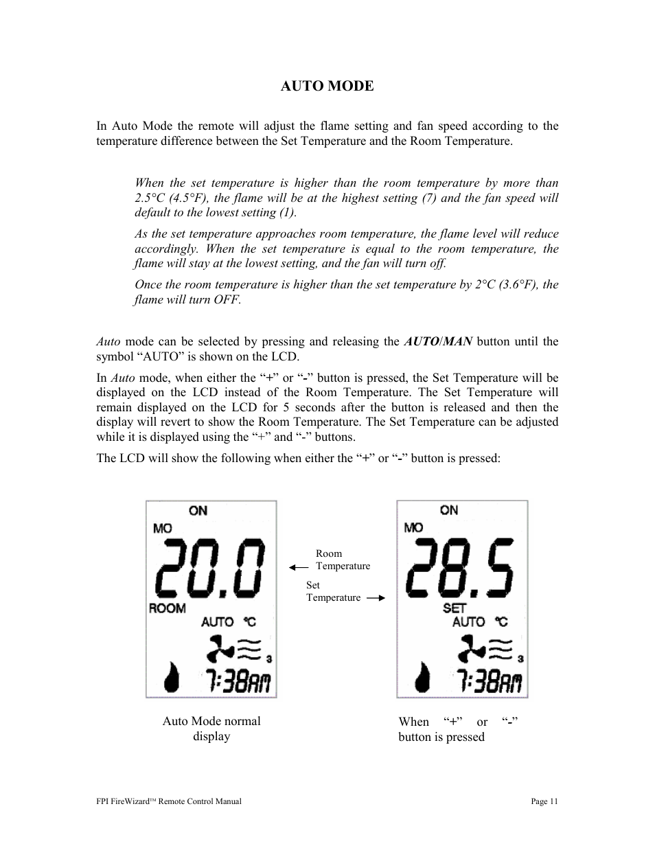Auto mode | Regency FireWizard User Manual | Page 11 / 20
