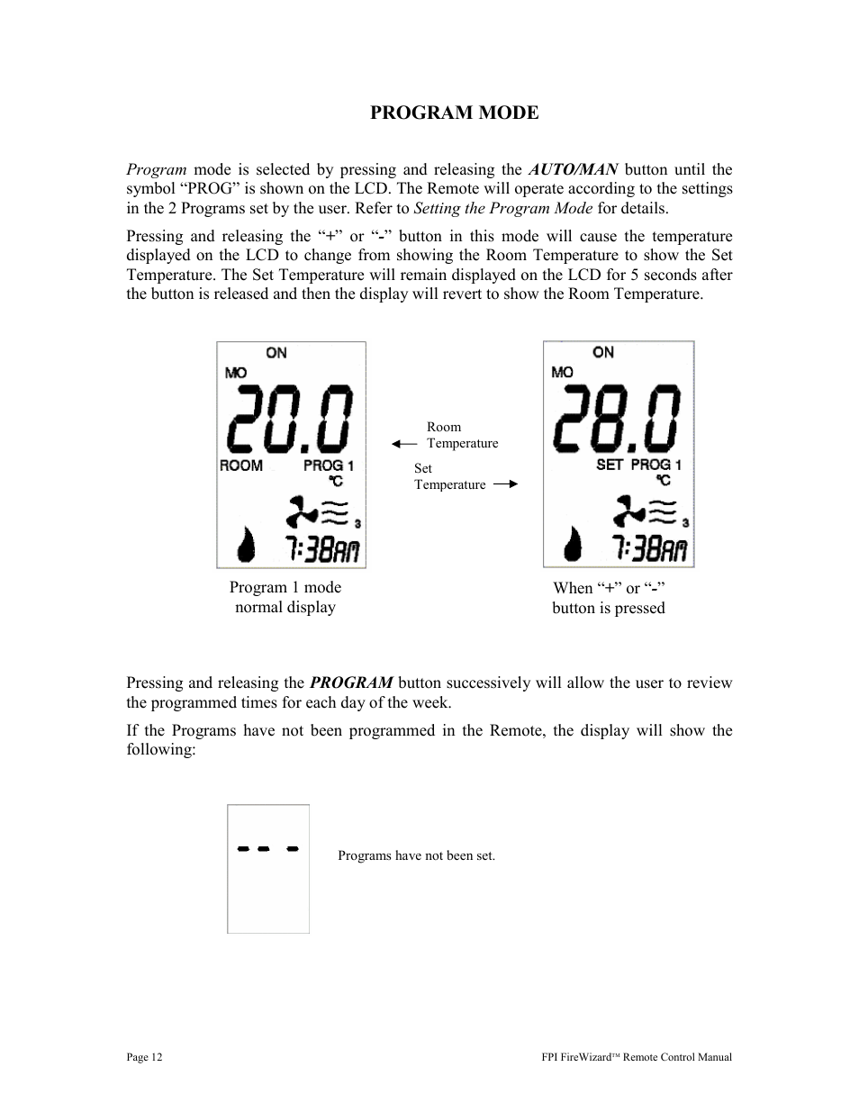 Program mode | Regency FireWizard User Manual | Page 12 / 20