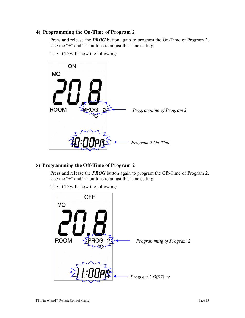 4) programming the on-time of program 2, Programming the off-time of program 2 | Regency FireWizard User Manual | Page 15 / 20