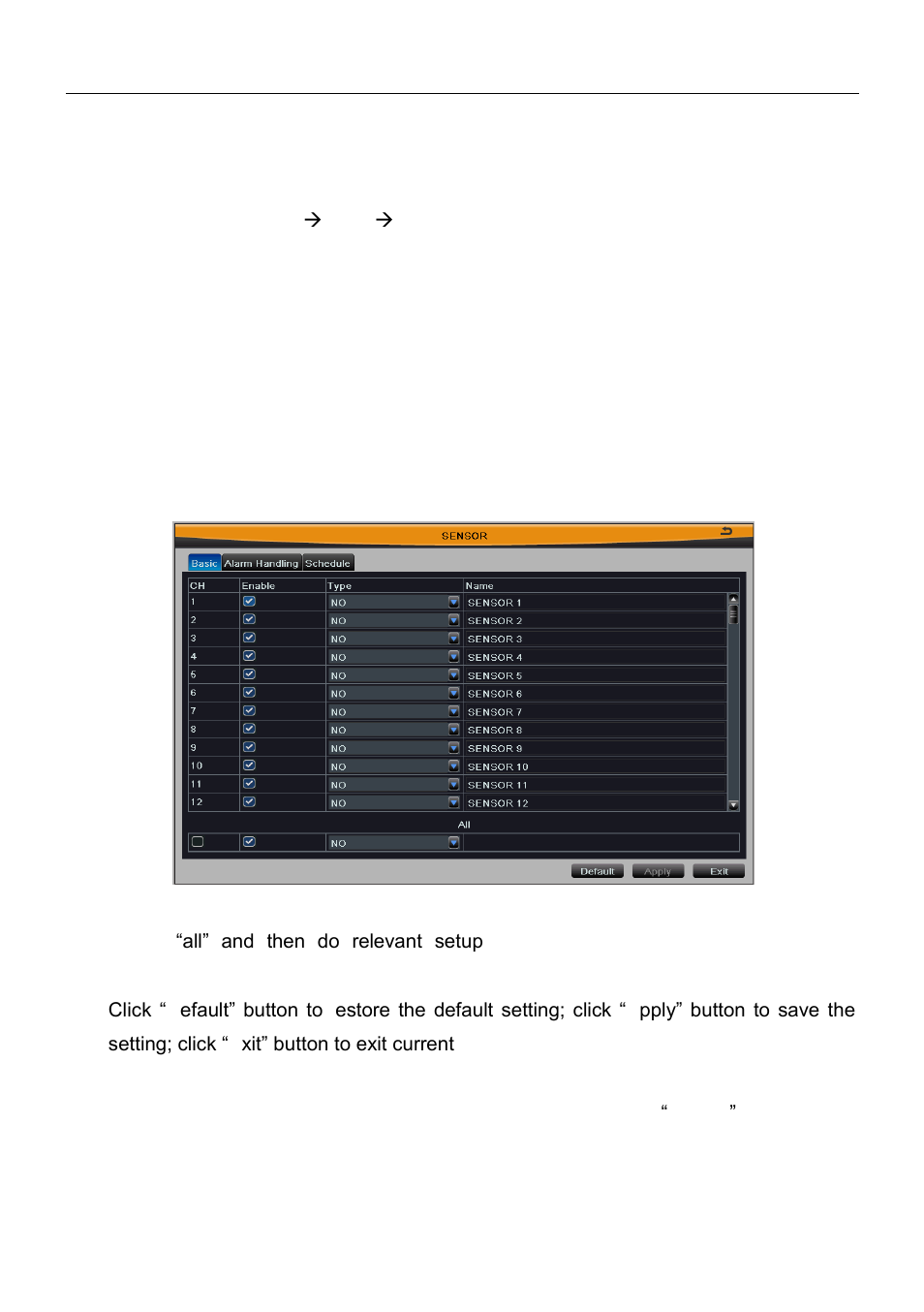 6 alarm configuration, 1 sensor | Talos Security DR08 DVR Manual User Manual | Page 37 / 119