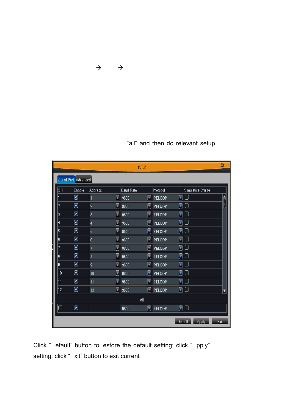 9 p.t.z configuration, 1 serial port | Talos Security DR08 DVR Manual User Manual | Page 57 / 119