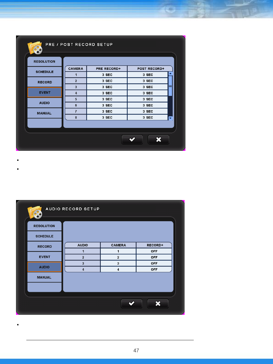 4 event, 5 audio | Talos Security DRH412 Hybrid DVR Manual User Manual | Page 48 / 80