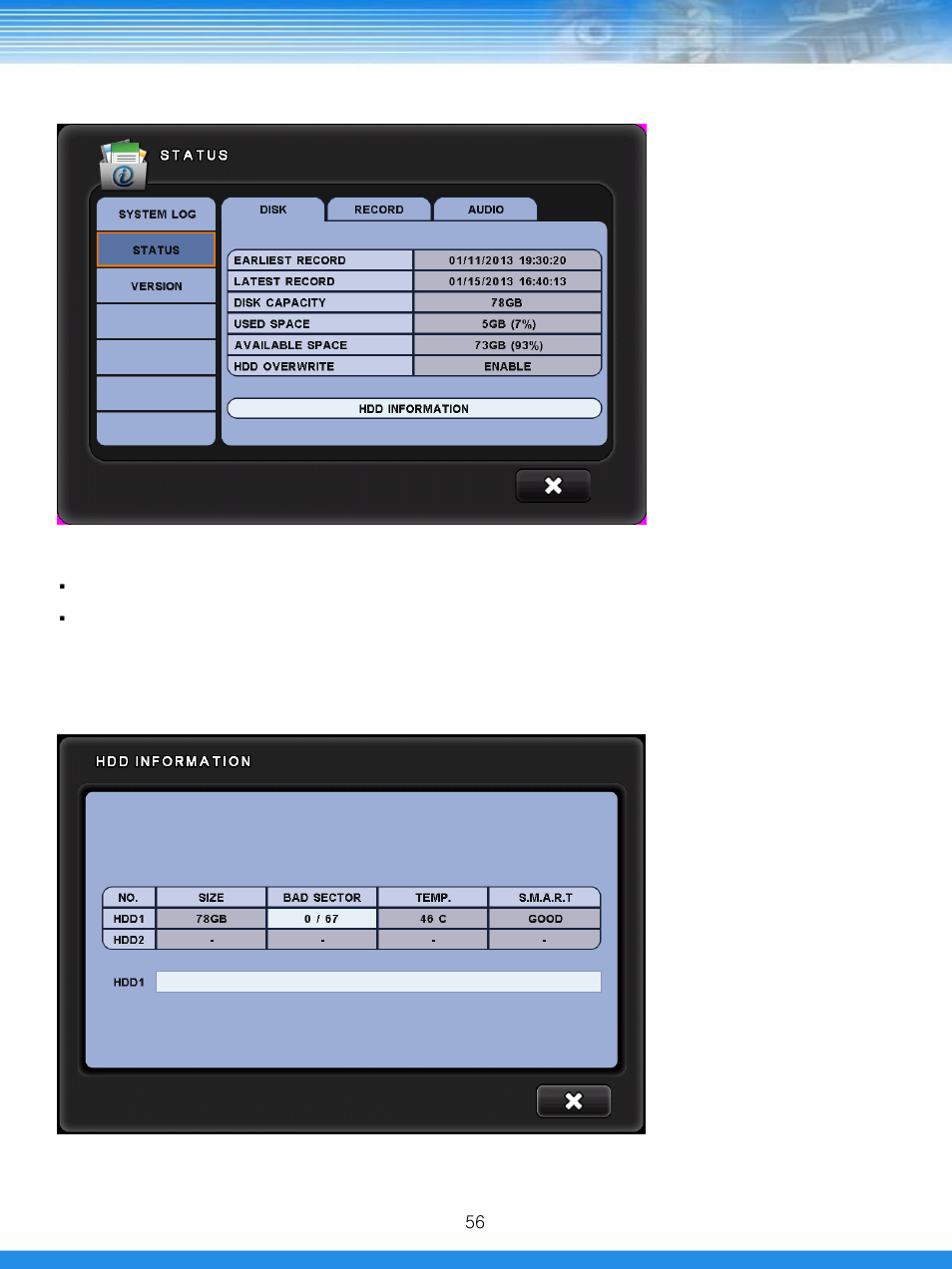 2 status | Talos Security DRH412 Hybrid DVR Manual User Manual | Page 57 / 80