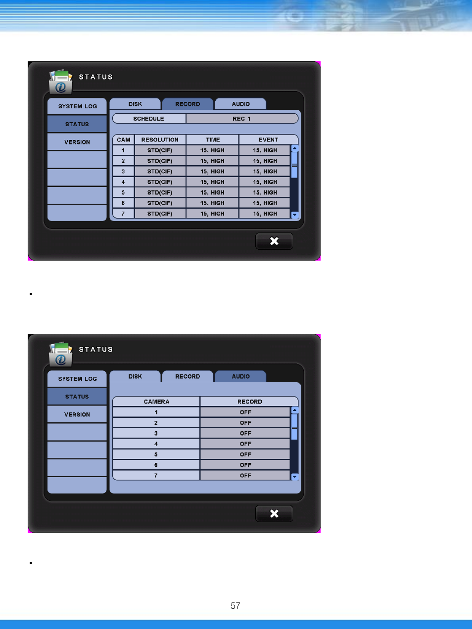 2 status | Talos Security DRH412 Hybrid DVR Manual User Manual | Page 58 / 80