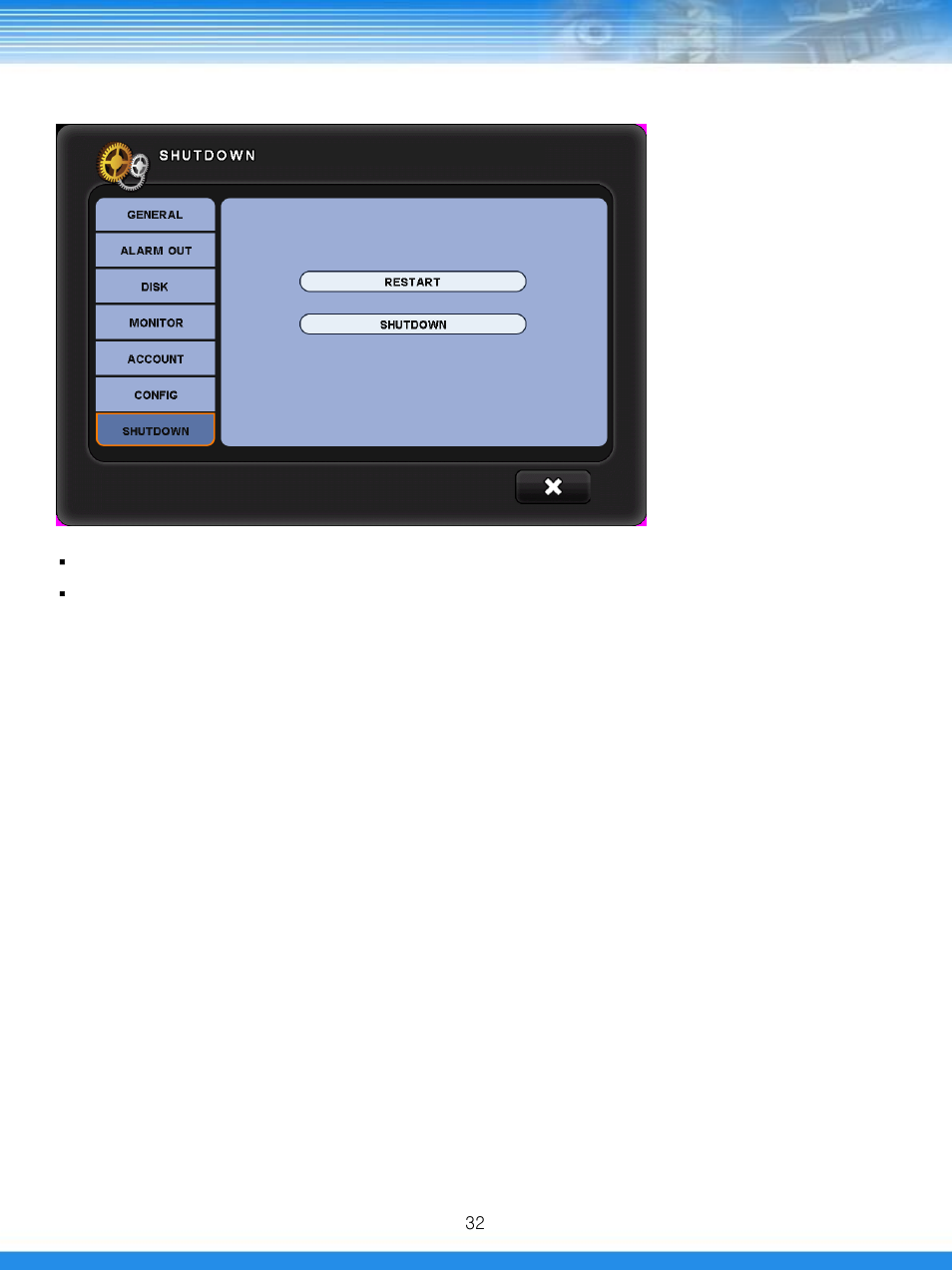 7 shutdown | Talos Security DRSDI1641 HD-SDI DVR Manual User Manual | Page 33 / 80