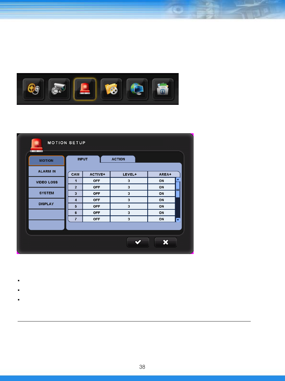 3 event setup, 1 motion | Talos Security DRSDI1641 HD-SDI DVR Manual User Manual | Page 39 / 80