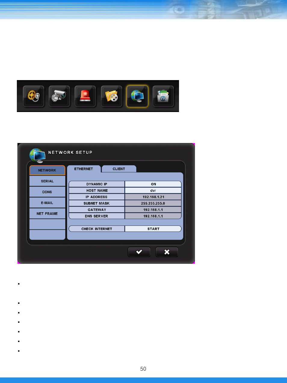 5 ethernet setup, 1 network | Talos Security DRSDI1641 HD-SDI DVR Manual User Manual | Page 51 / 80