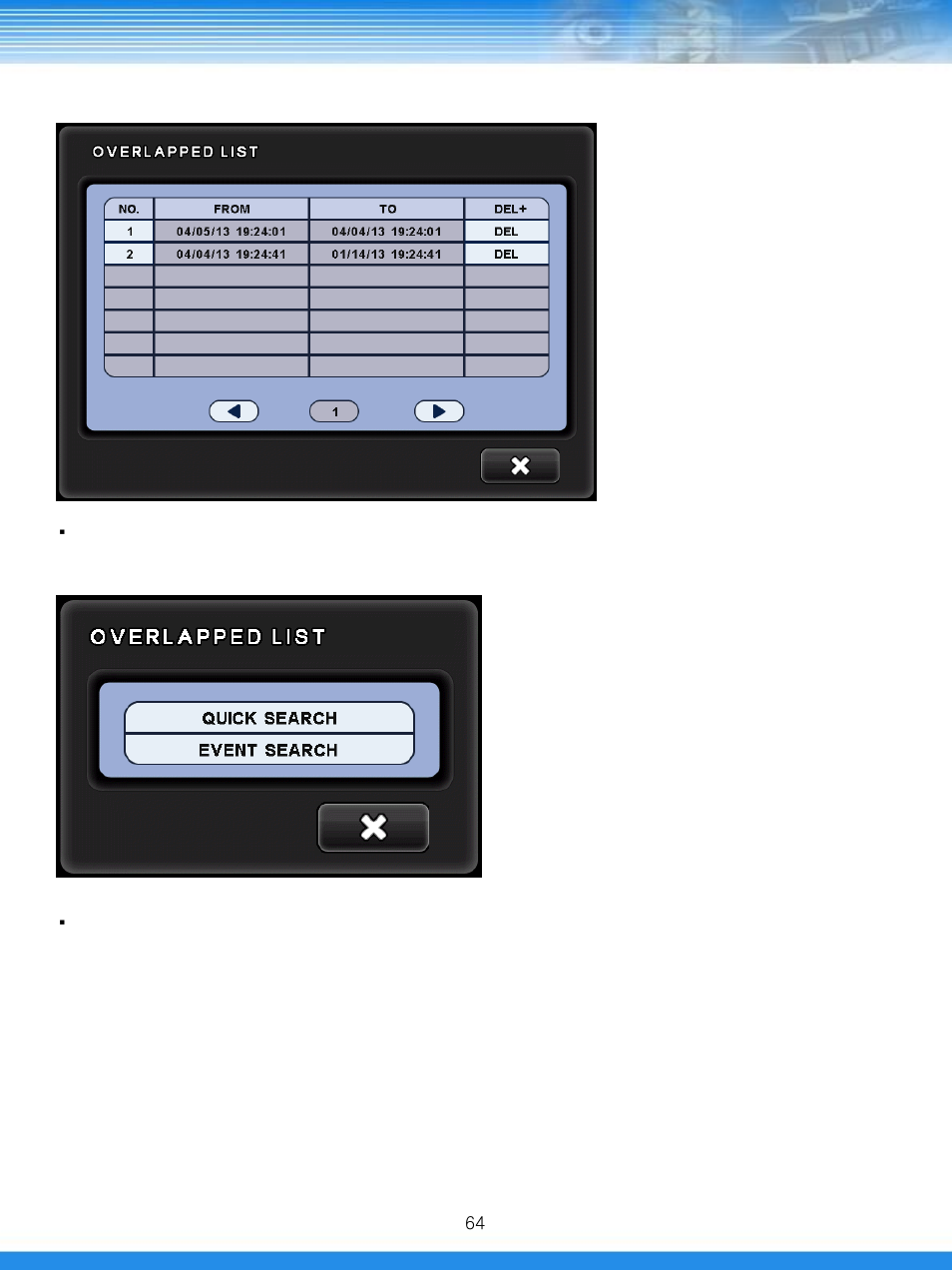4 overlapped list | Talos Security DRSDI1641 HD-SDI DVR Manual User Manual | Page 65 / 80