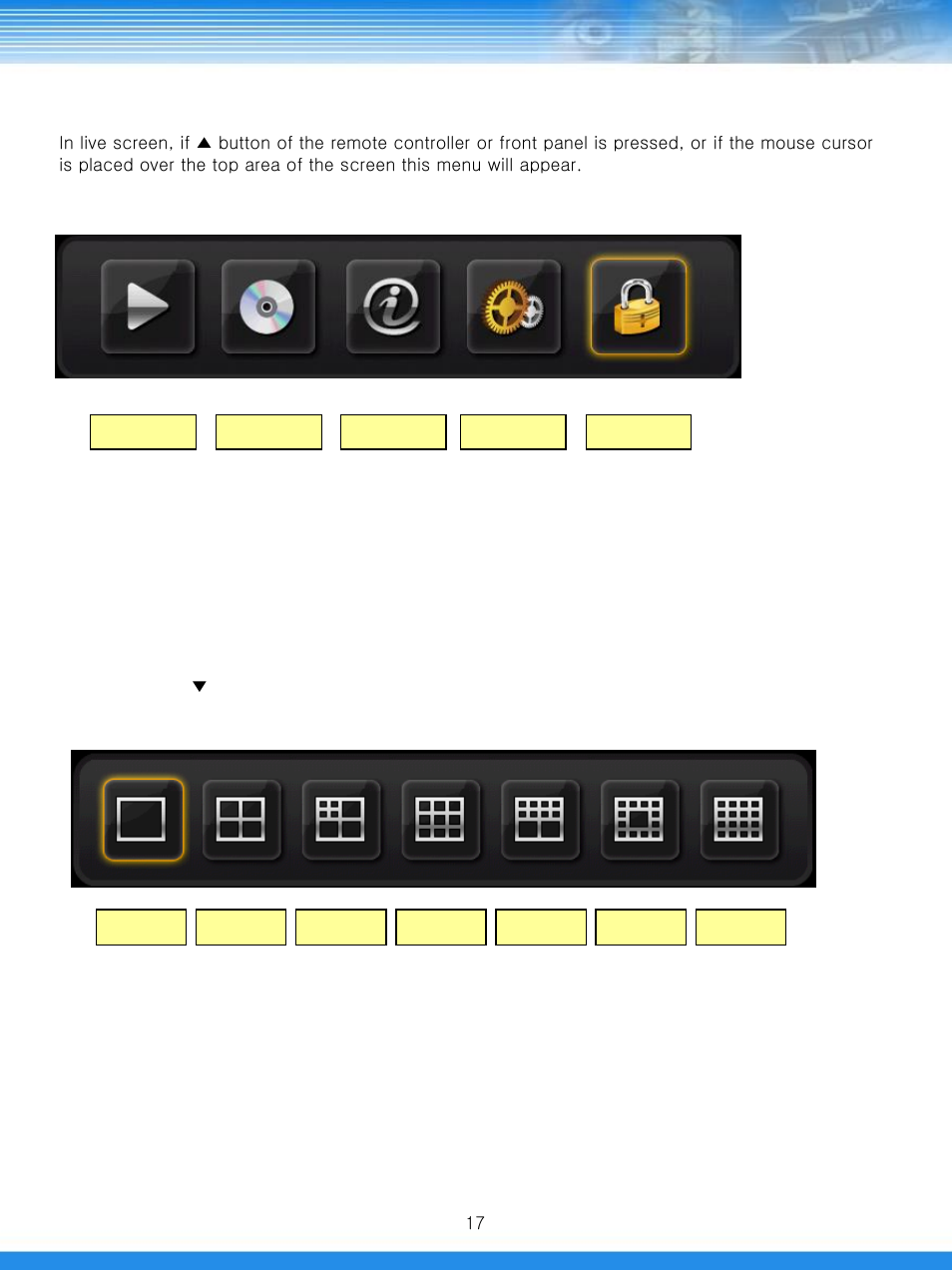 1 top menu, 2 bottom menu | Talos Security GRGL400 DVR Manual User Manual | Page 18 / 82