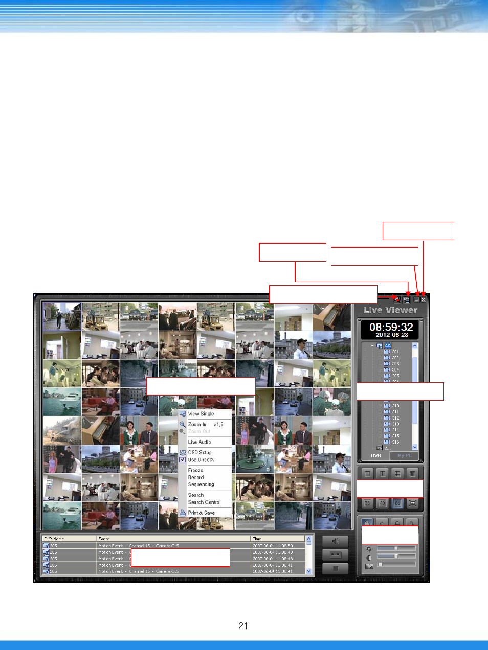 Live viewer, 1 general, 2 live viewer configuration | Talos Security SMS (DRL/DRM/DRH/DRSDI) User Manual | Page 22 / 36