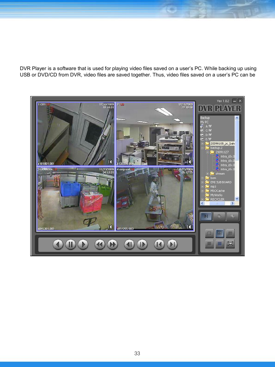 Dvr player, 2 dvr player functions, 1 general | Talos Security SMS (DRL/DRM/DRH/DRSDI) User Manual | Page 34 / 36