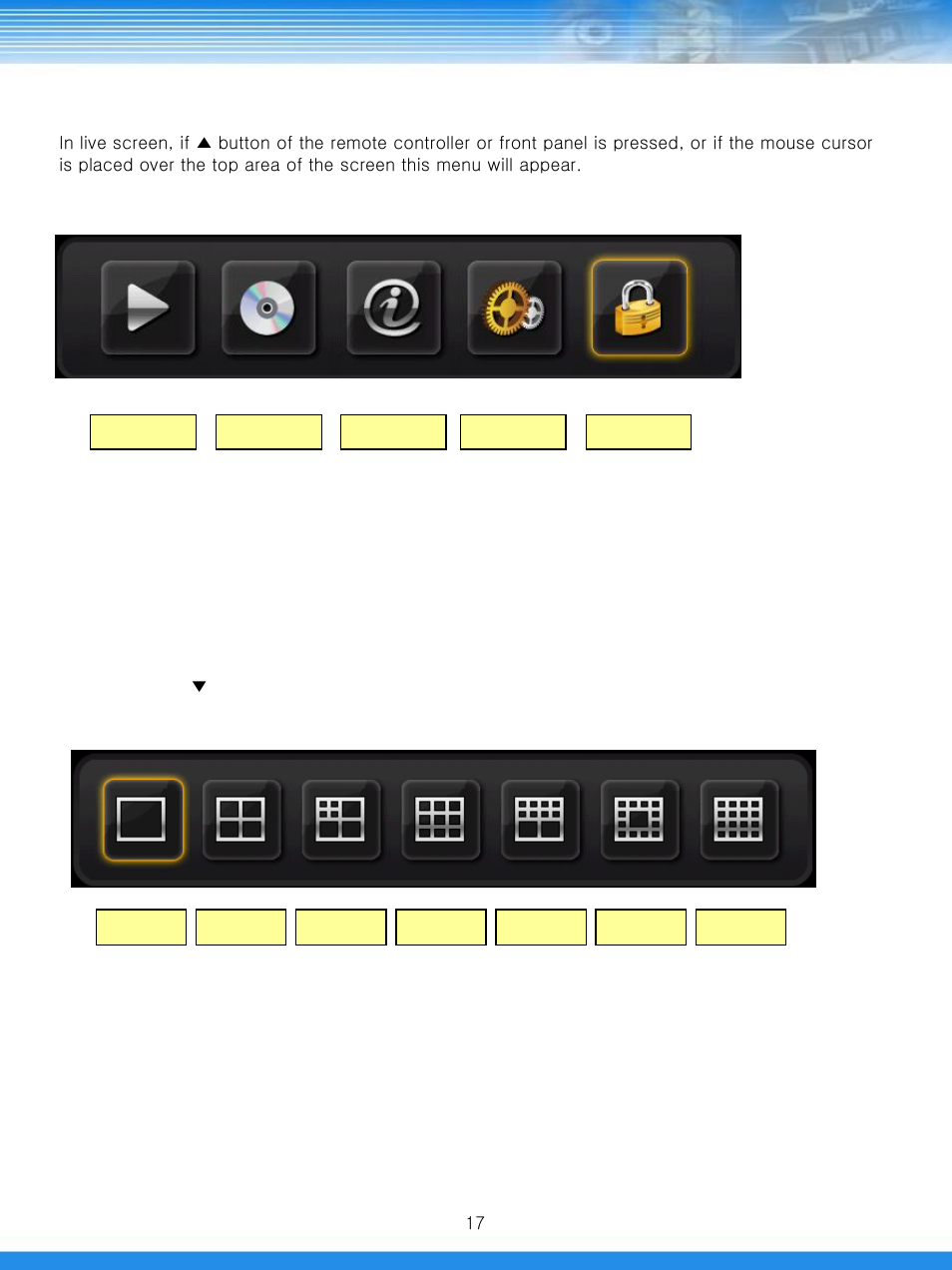 1 top menu, 2 bottom menu | Talos Security DRD800 DVR Manual User Manual | Page 18 / 84