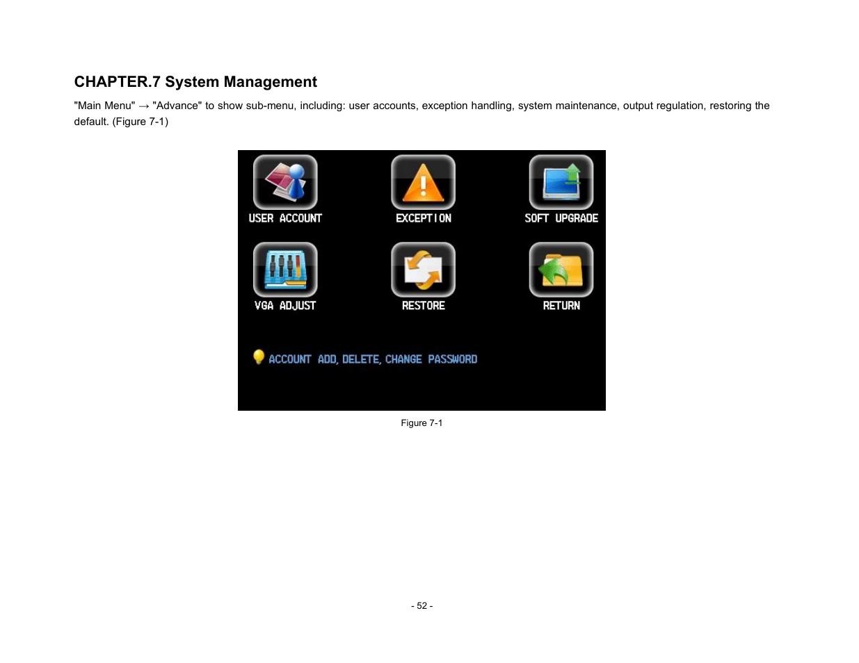 Chapter.7 system management | Talos Security DR800 Series DVR User Manual User Manual | Page 52 / 86