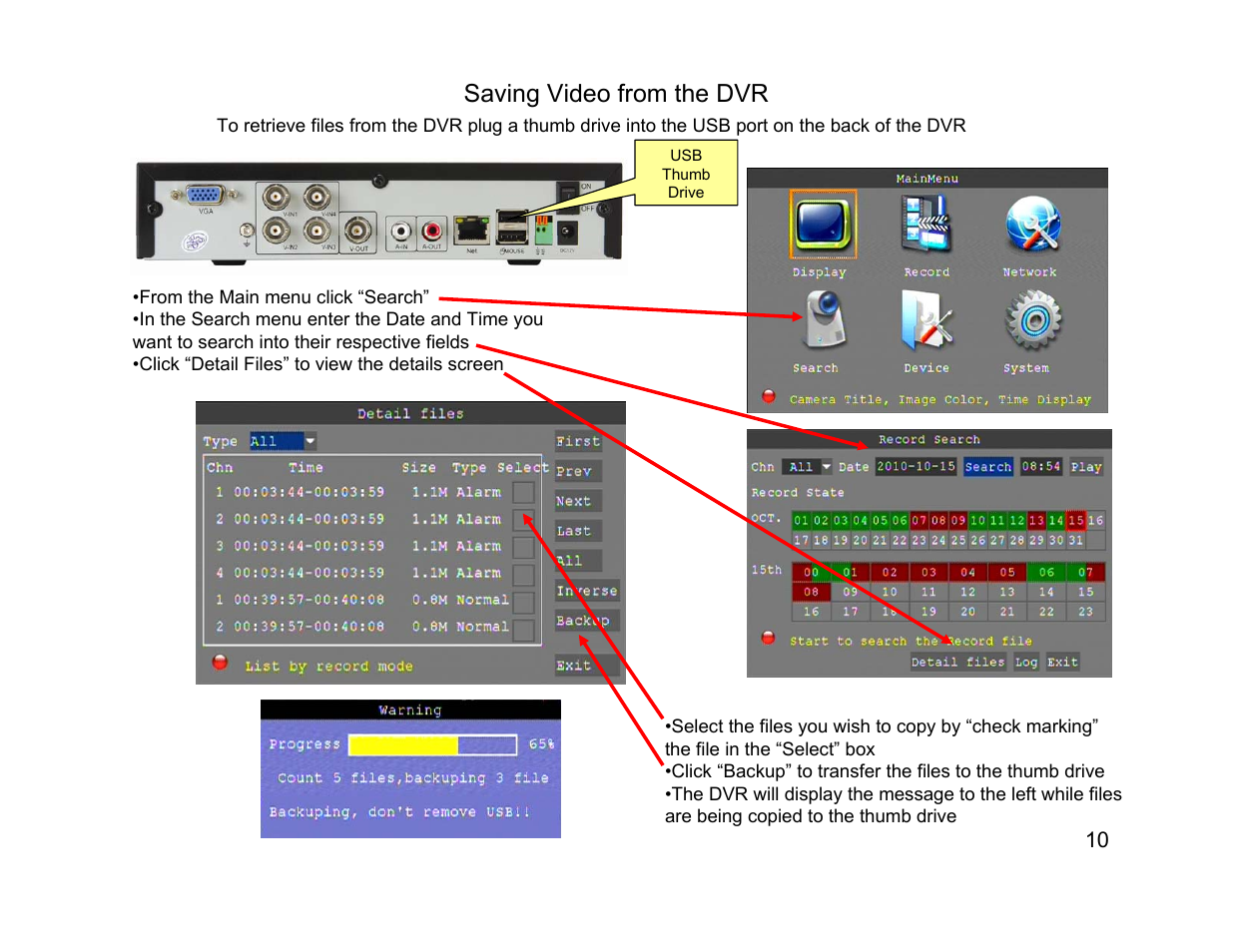 Saving video from the dvr | Talos Security DK1400 Series Quick Start Reference Guide User Manual | Page 10 / 22