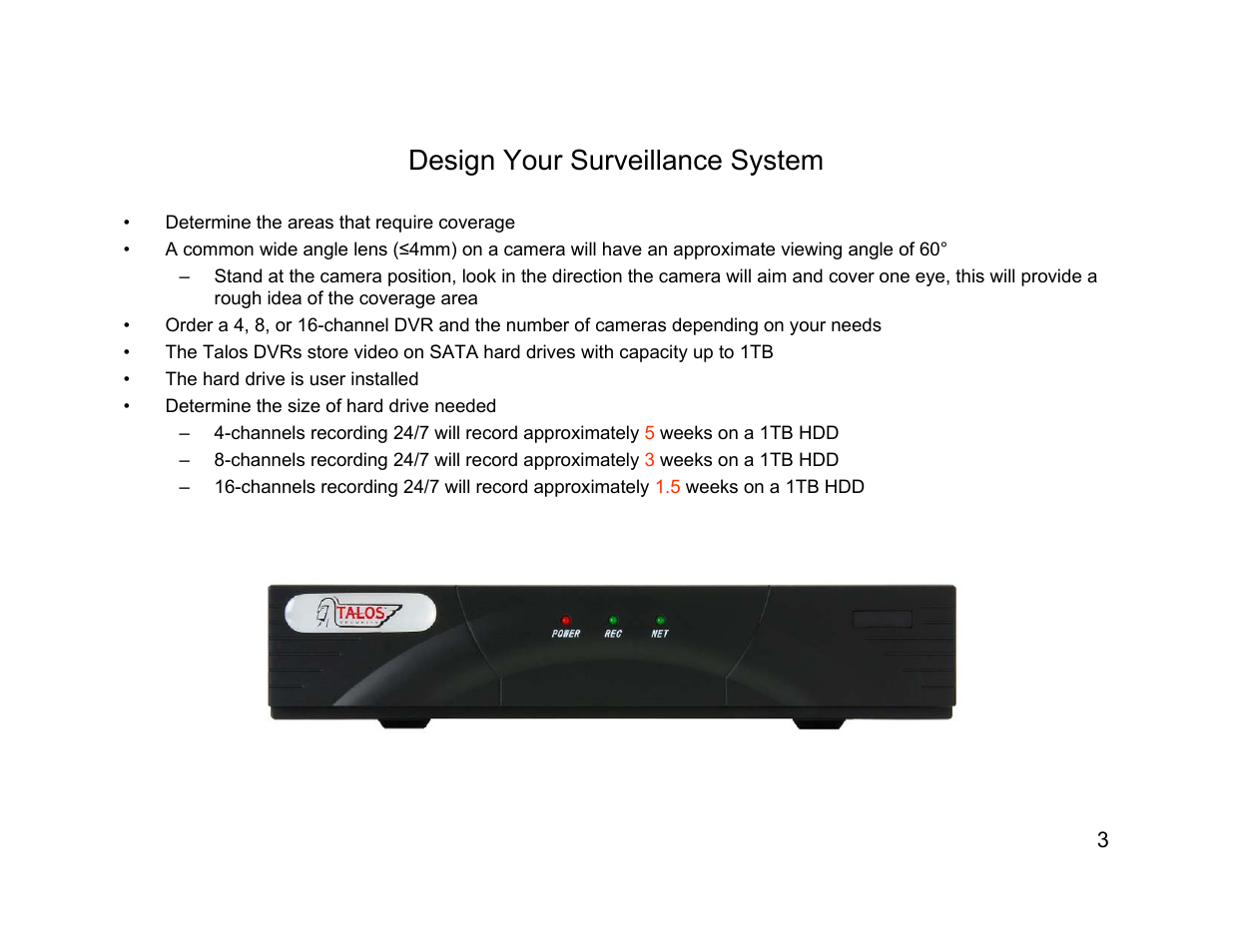 Design your surveillance system | Talos Security DK1400 Series Quick Start Reference Guide User Manual | Page 3 / 22