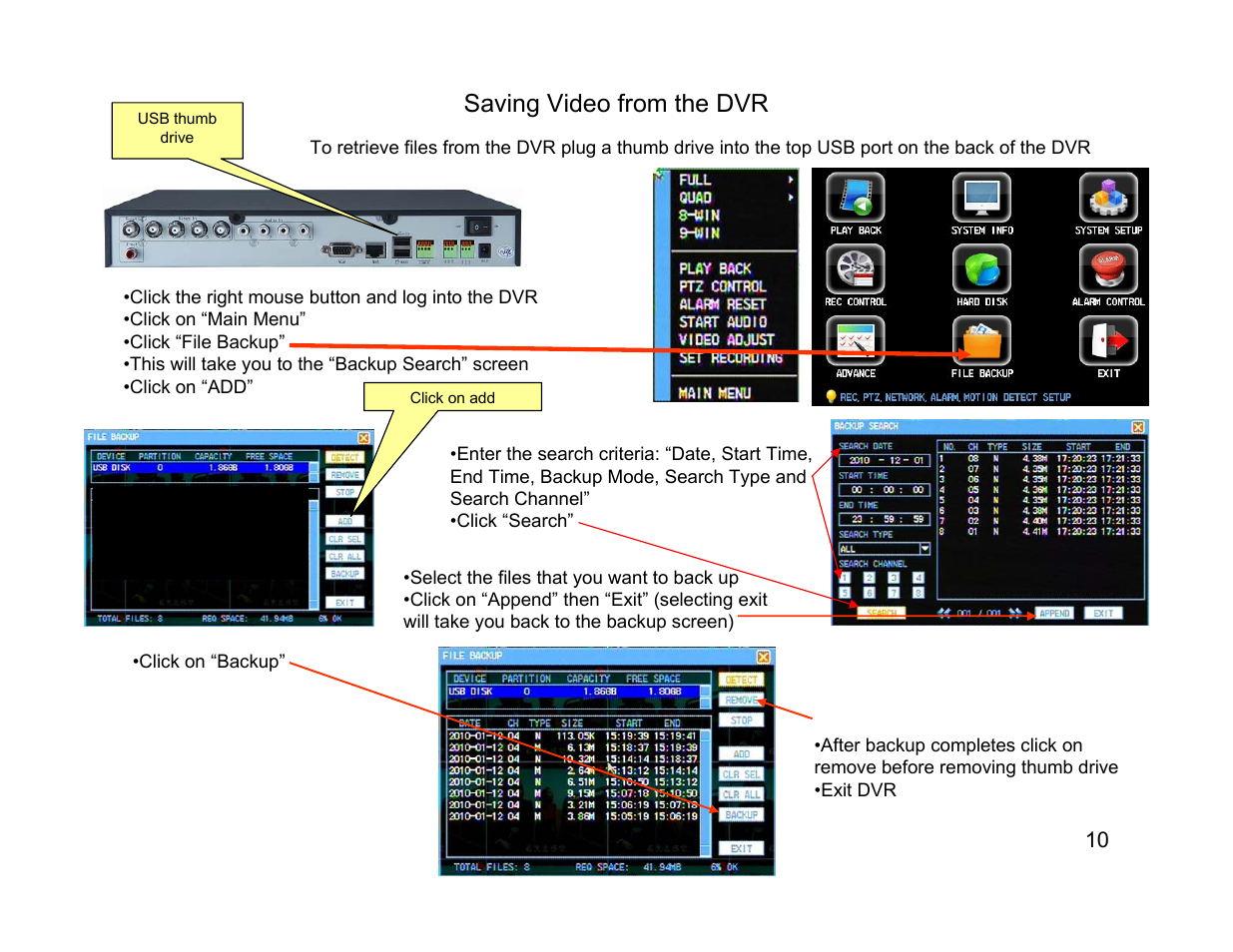 Saving video from the dvr | Talos Security DR800 Series DVR Quick Start Guide User Manual | Page 10 / 27