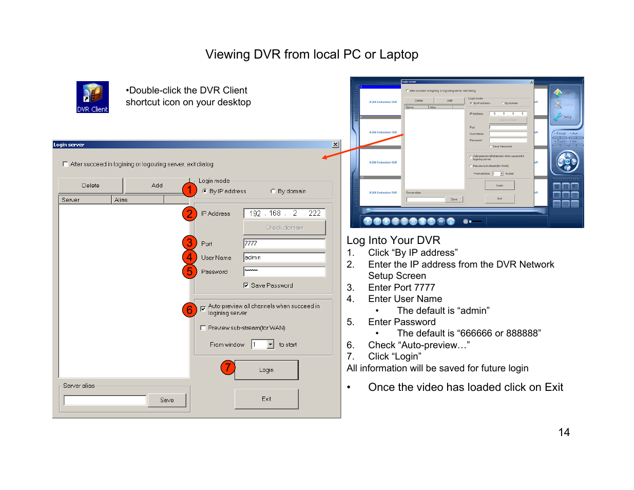 Viewing dvr from local pc or laptop | Talos Security DR800 Series DVR Quick Start Guide User Manual | Page 14 / 27