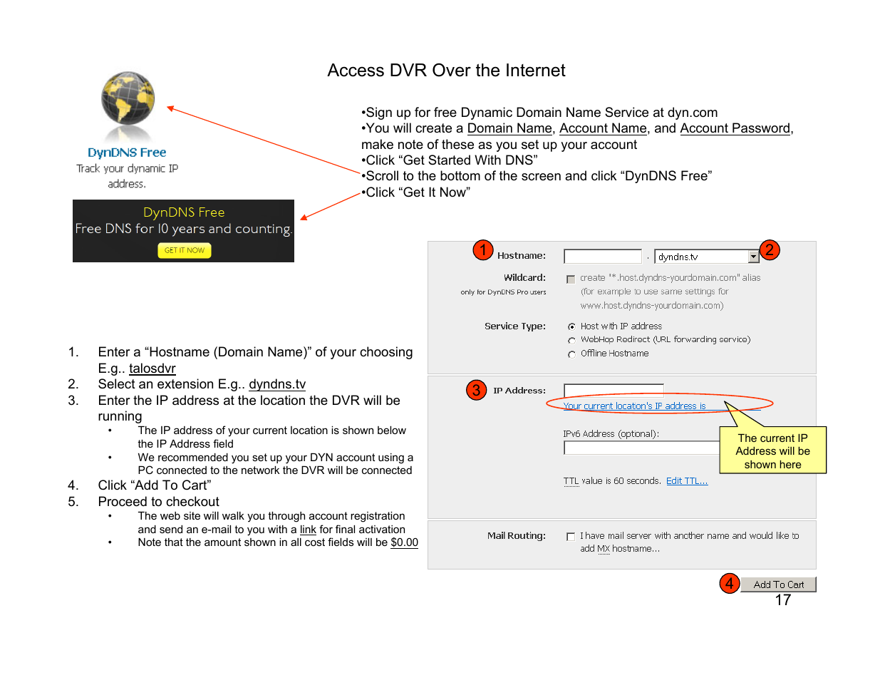 Access dvr over the internet | Talos Security DR800 Series DVR Quick Start Guide User Manual | Page 17 / 27