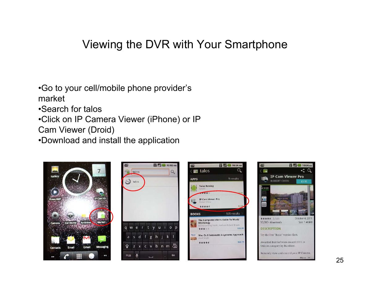 Viewing the dvr with your smartphone | Talos Security DR800 Series DVR Quick Start Guide User Manual | Page 25 / 27
